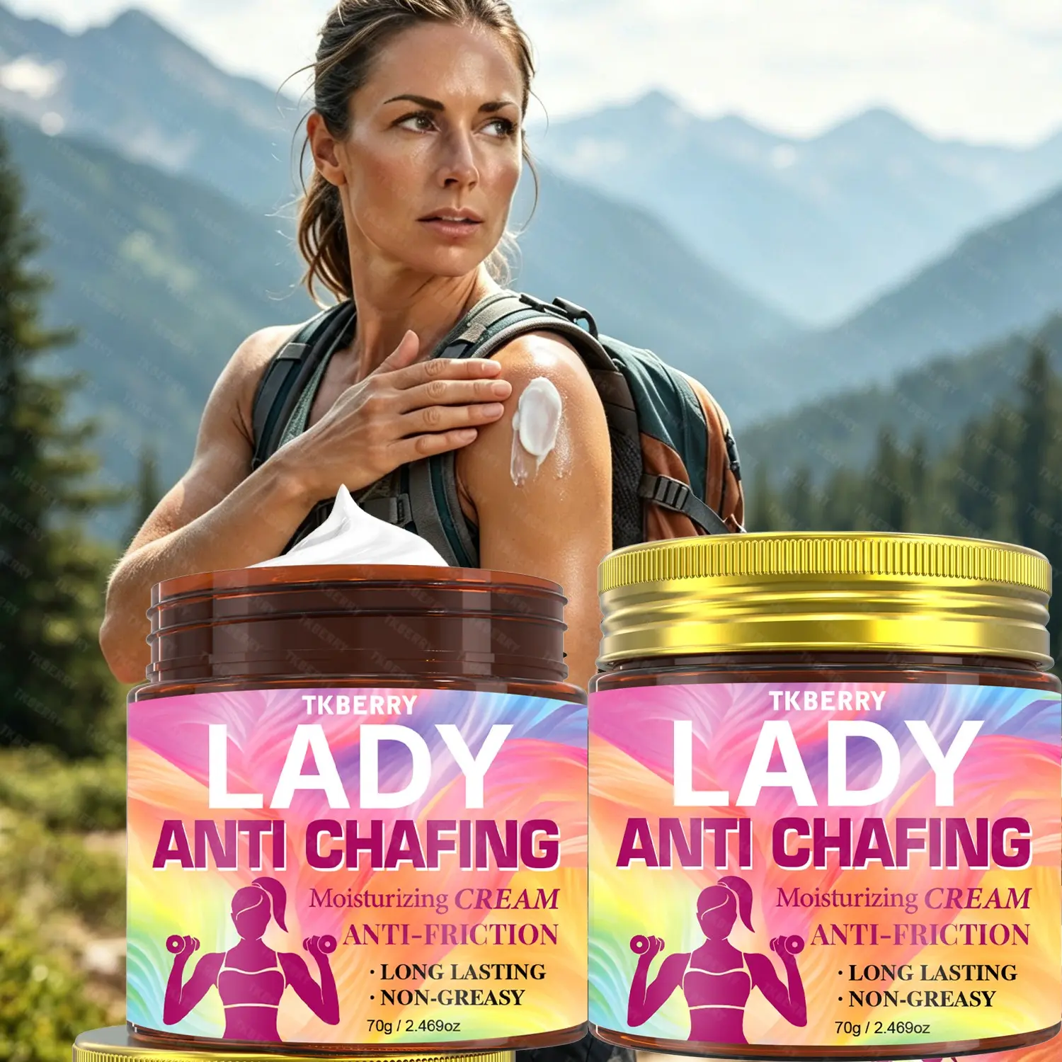 70g*2pcs Anti-Chafing Cream - Contains Bee Venom, Collagen, and Aloe Vera Moisturizing Ingredients. Can Be Used on Chafing Areas of the Chest, Bra Garments, Buttocks, Groin, Arms, and Thighs. Friction Body Cream for Leg, Heel, and Underarm Skin Protection