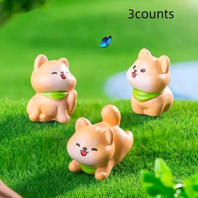 3 Cute Shiba Inu Puppy Resin Sculptures, Cartoon Style, DIY Garden, Desktop, Car Decor, Room Decoration, No Power Needed, Durable