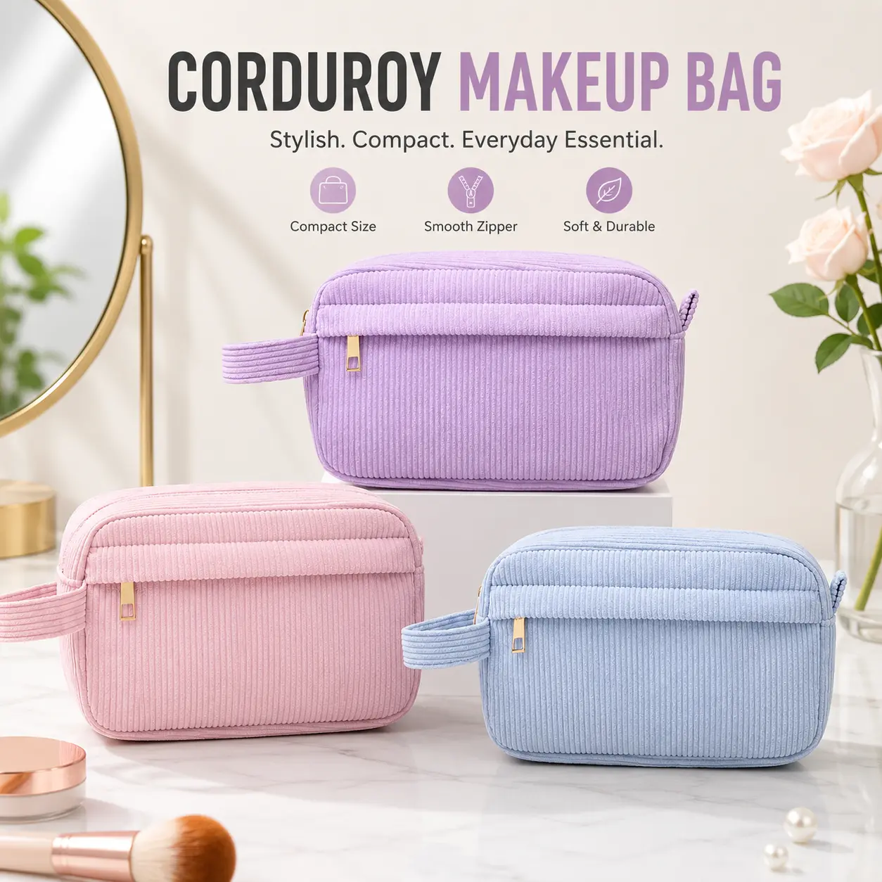Makeup Bag , Soft Travel Cosmetic Organizer for Women, Wide-Open Makeup Case for Toiletries, Accessories, and Brushes,portable cosmetic bag, women gift-YY1