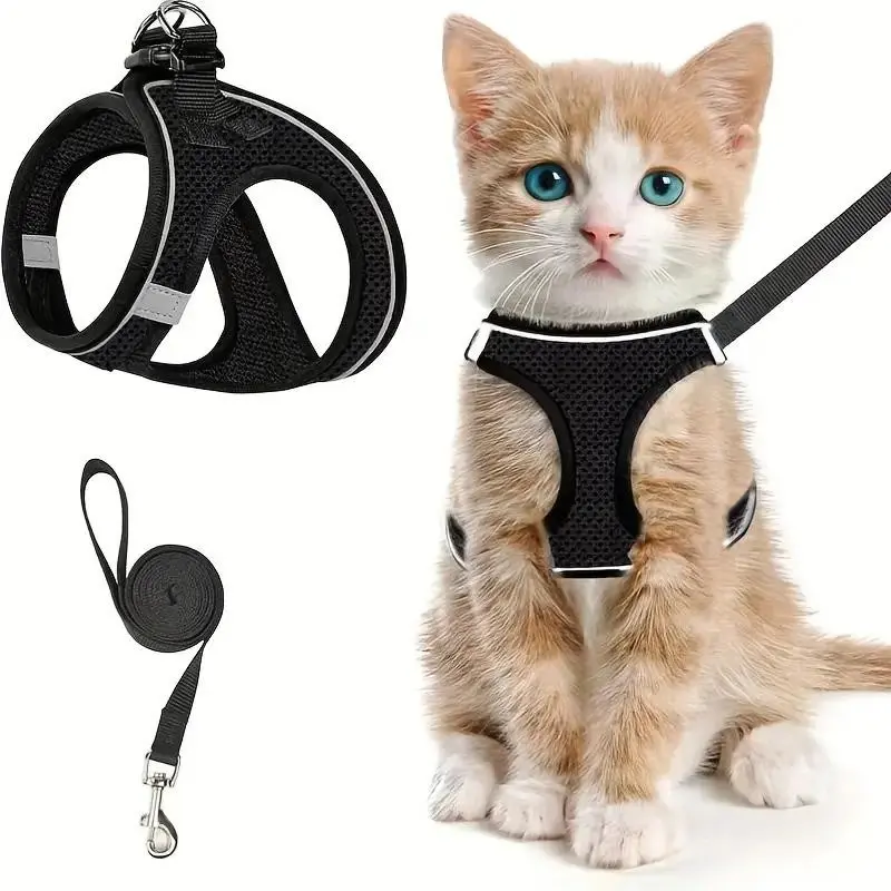 Adjustable Reflective Dog Cat Harness, Soft Breathable Vest, Anti-Escape, Polyester, Suitable for Dogs and Cats, Kitten Harness