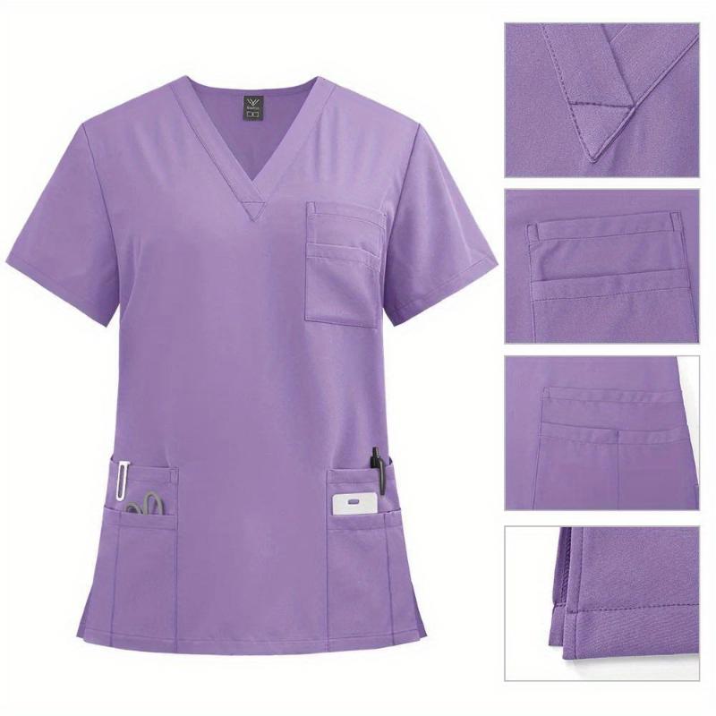 New2025Women's Professional Scrubs Suit - Comfortable Fit, V-neck Top With Pockets And Straight-leg Pants Doctors And Nurses