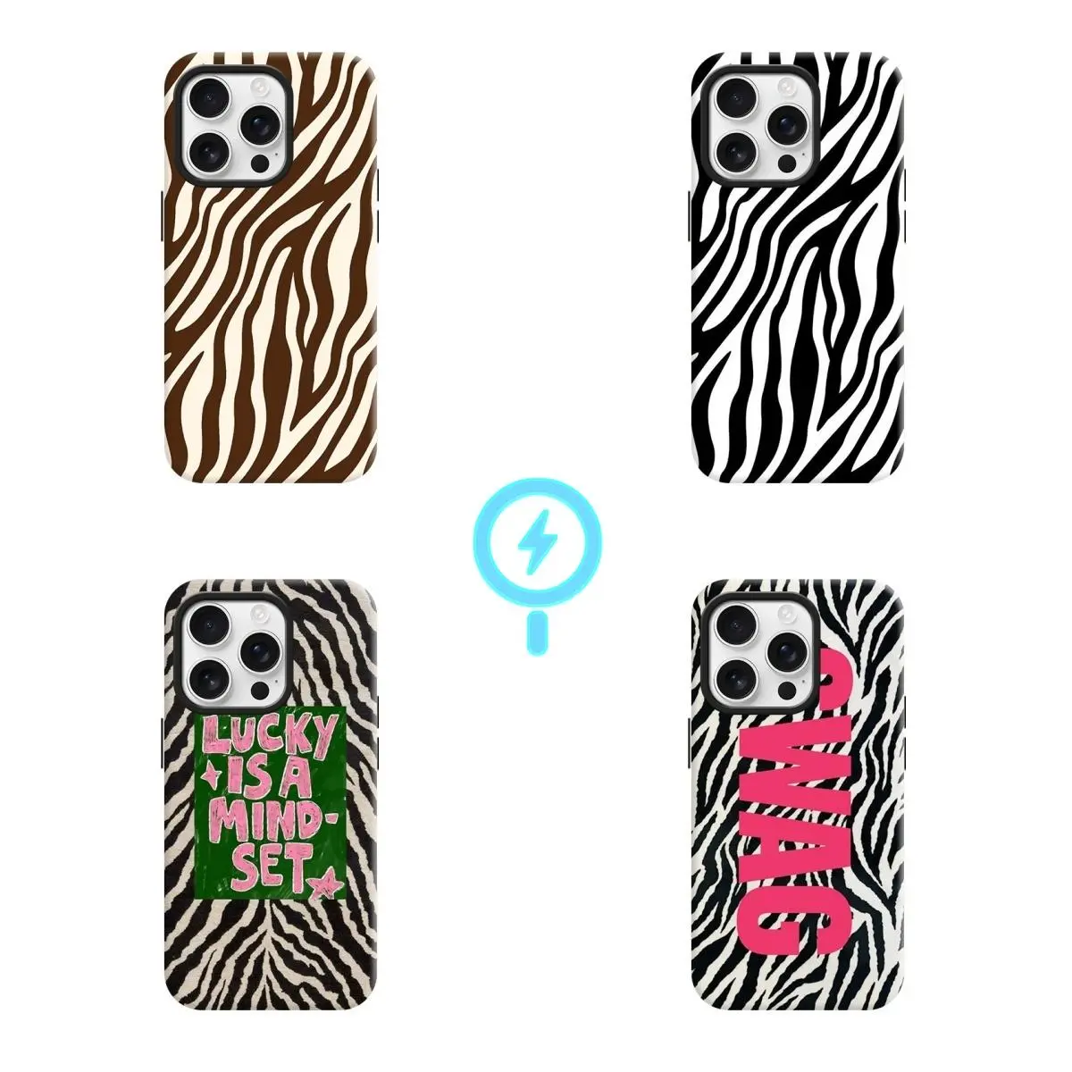 New Zebra Print MagSafe-Compatible Wireless 2-in-1 iPhone Smartphone Case - Glossy Hard PC + Soft TPU Shell, Shockproof, Anti-Slip, Anti-Yellowing Handheld Protection