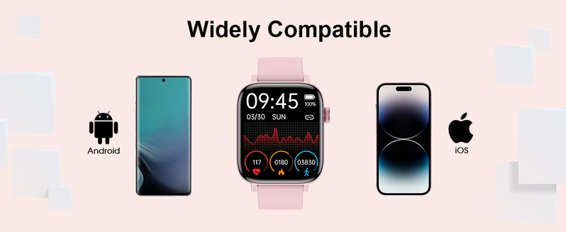 Smart Watch for Android iPhone-Call Receive/Dial/Read Message/AI Control-1.9" HD Screen-IP67 Waterproof Fitness Smartwatch-Blood Pressure/Heart Rate/SpO2/Sleep Monitor (Light Pink)