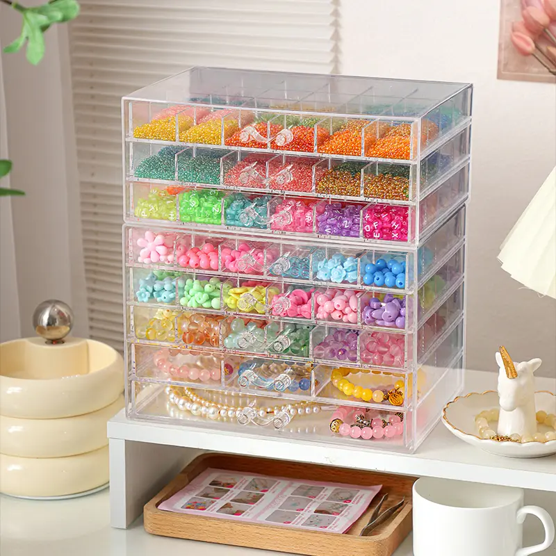 Large capacity DIY bead jewelry multi-layer grid box, loose bead jewelry accessory box, nail glitter filling glue storage, transparent acrylic  earring jewelry storage box,  earrings ring bracelet necklace display rack,makeup storage box