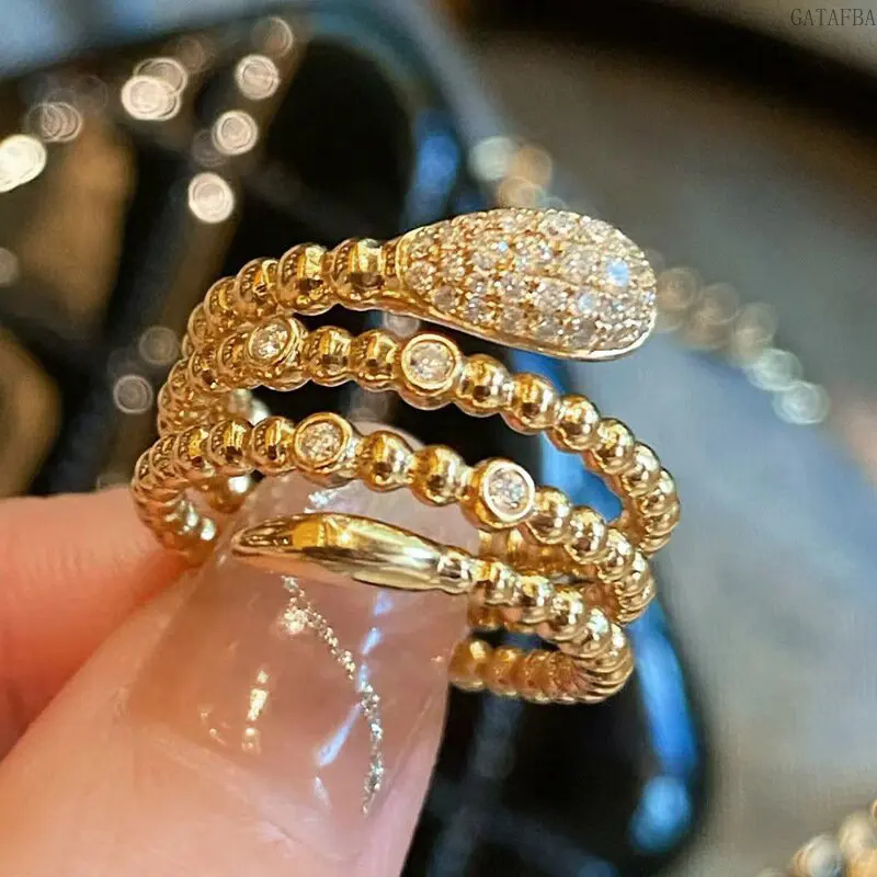 Spiral Plated Bead Ring for Women, Unique Twisted Snake Shape Fashion Jewelry for Daily Matching
