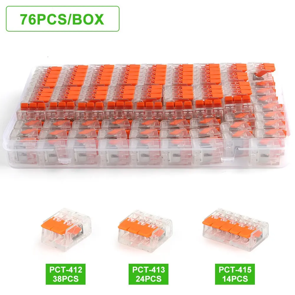 76pcs wire connector combination set, household quick electrical lever wire connector, nut connector, quick splicing terminal block, reusable wire connector for 28-12 AWG quick wiring