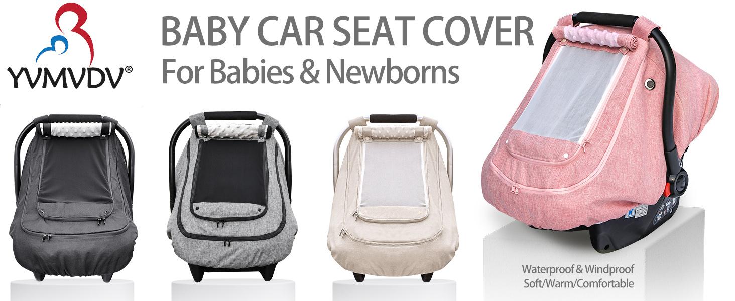 Waterproof Baby Car Seat Cover, Patented Pink Cold Weather Carseat Cover for Babies,Infant Car Seat Cover Canopy for Girls, Windproof Car Seat Canopy for Girls, Keeps Babies Warm and Cozy