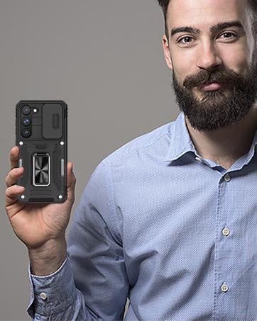 Case for Samsung Galaxy A16 5G with Slide Camera Cover+Screen Protector (1 Pack), Rotated Ring Kickstand Military Grade Shockproof Protective Cover-Black