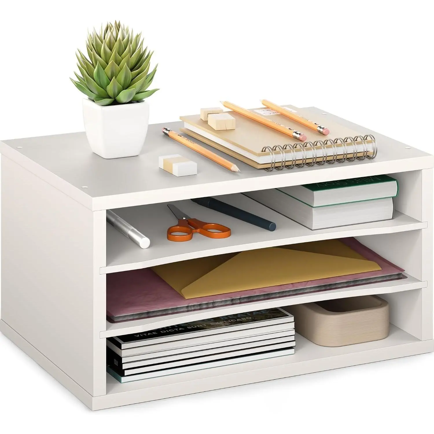 3-Tier Stackable Wood Desk Paper Organizer, Document File Organizer and Mail Sorter with Adjustable Storage Shelves, White