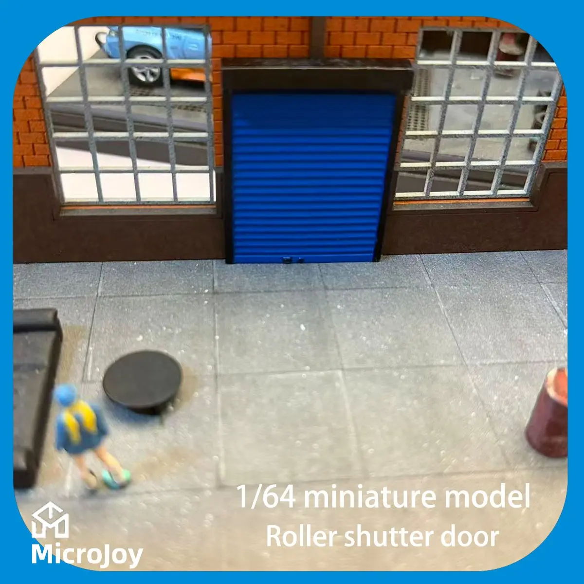 Detailed Scene 1: 1:64 Scale Micro Model Repair Shop, Mini Roller Shutter Door Ornament, Car Model Scene Weathered Effect