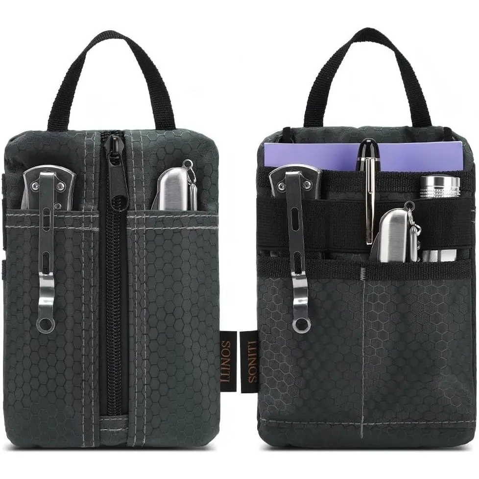 EDC Tool Pouch for Men, Enhanced 3-Layer Waterproof Fabric - Slim Compact Pocket Organizer with Adjustable Strap, Multitool Holder for Flashlight, Pen, Notebook