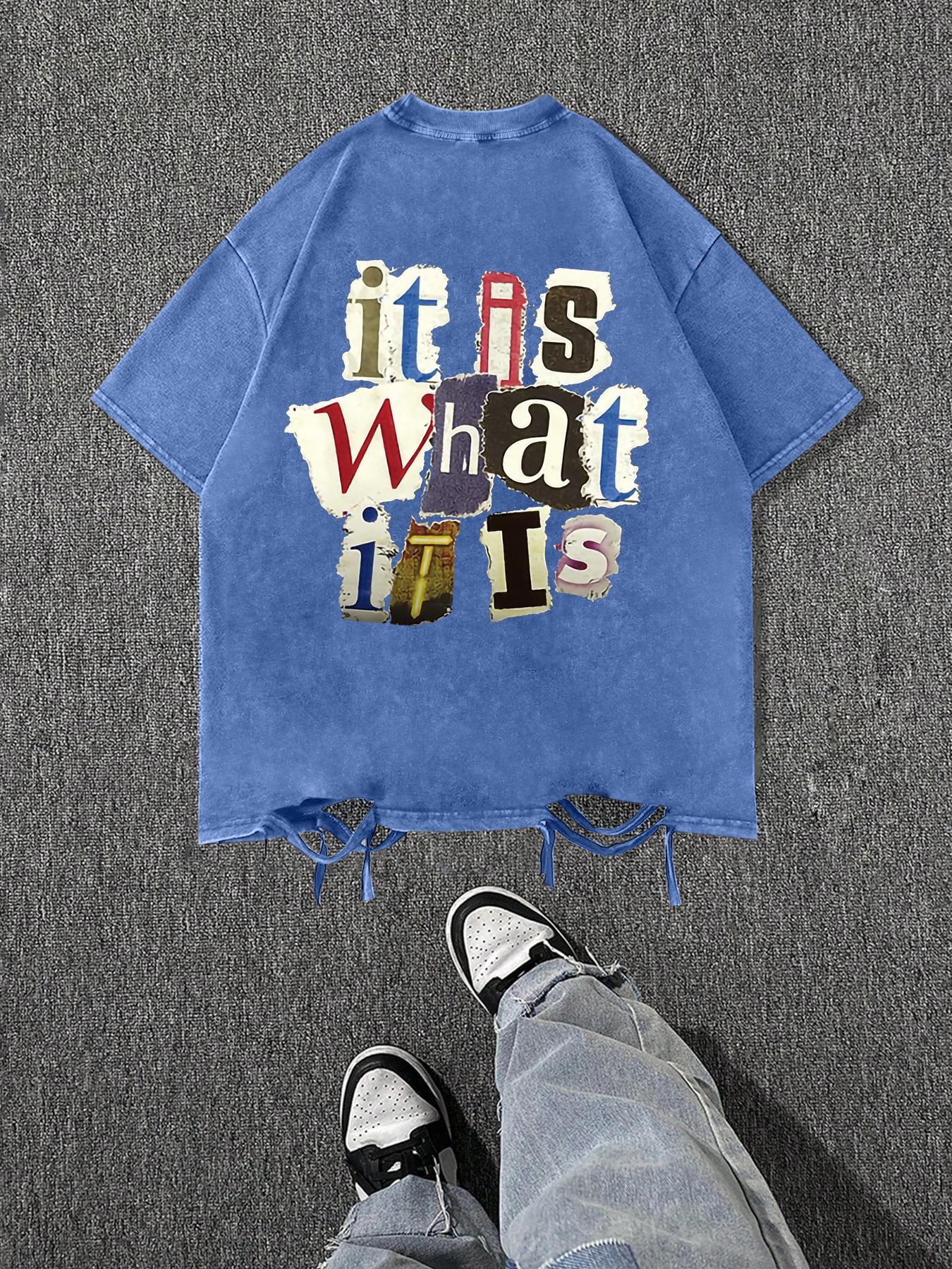 Men's Cartoon Letter Print Short Sleeve Tee, Regular Fit Casual Street Soft Comfy Round Neck T-Shirt for Summer, Menswear for Daily Wear, Top