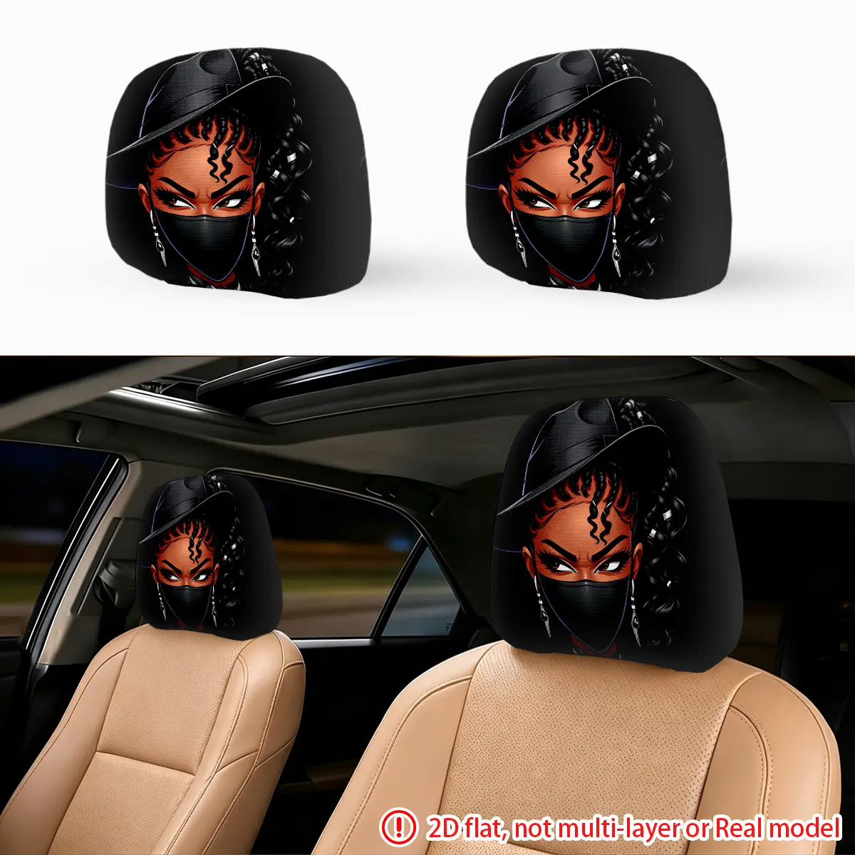 2pcs hooded women's car seat pillowcases, car head pillowcases, universal and creative car decoration gifts, Car Accessories