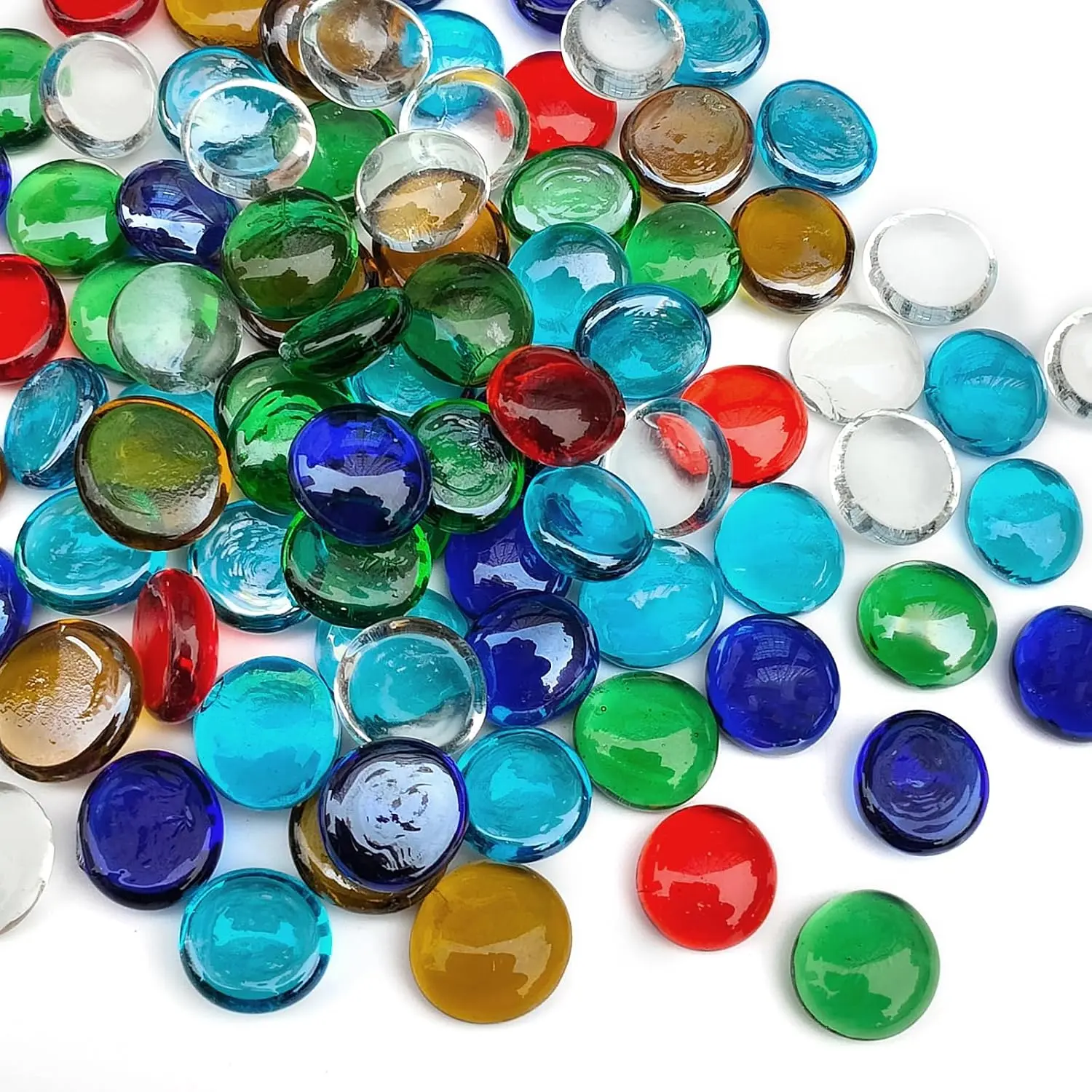 50-Count Recyclable Flat Glass Marbles - Mancala Beads, Vase Filler, Crafting Supplies for Floral Centerpieces and Mosaic Projects, Adult Supervision