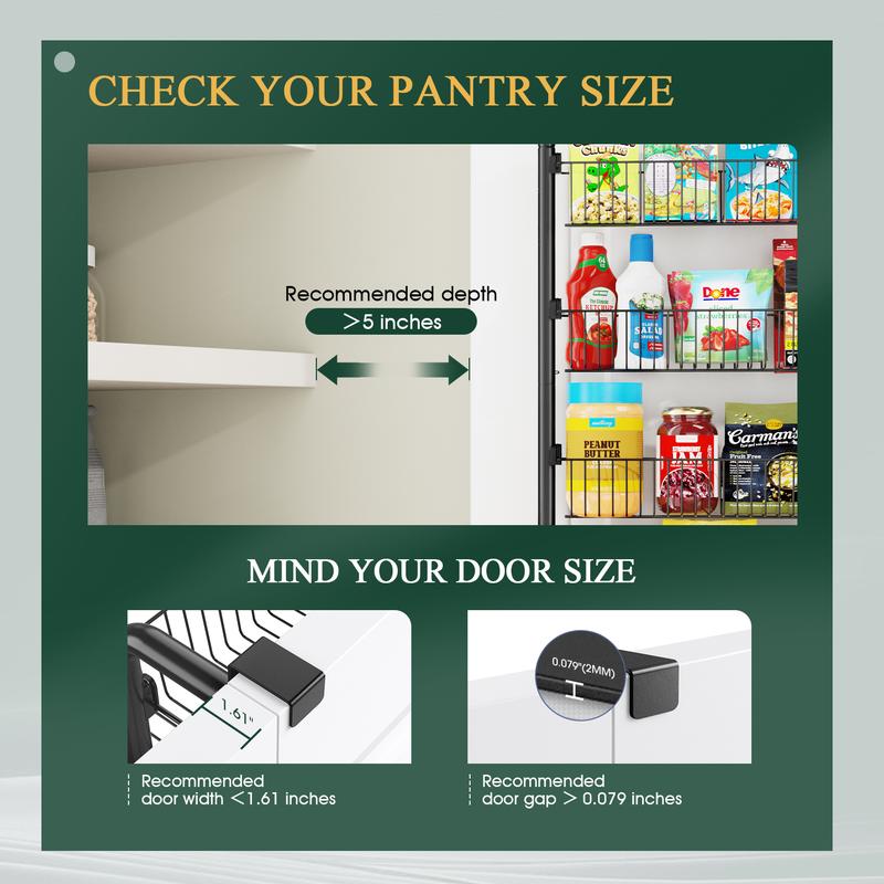 VANCASTLE 6/8 Tier Over the Door Pantry Organizer Rack - Metal Pantry Organization and Storage with Adjustable Baskets, Easy to Install Hanging Over the Door Spice Rack Shelf,Home & Kitchen Hanging Door Organizer