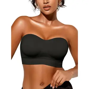 Strapless Bras for Women, S-XL, Non-Slip Silicone Padded Bandeau Bra with Free Clear Strap, Wireless Tube Top Bralette