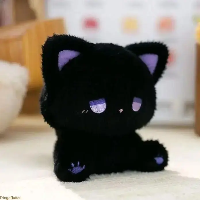 16cm Dazed "Emo Kitten" Plush Figure, Adorable Cartoon Sitting Pose Plushie, Crane Machine Style Collectible, Soft Cozy Desktop Decor Companion for Cat Lovers