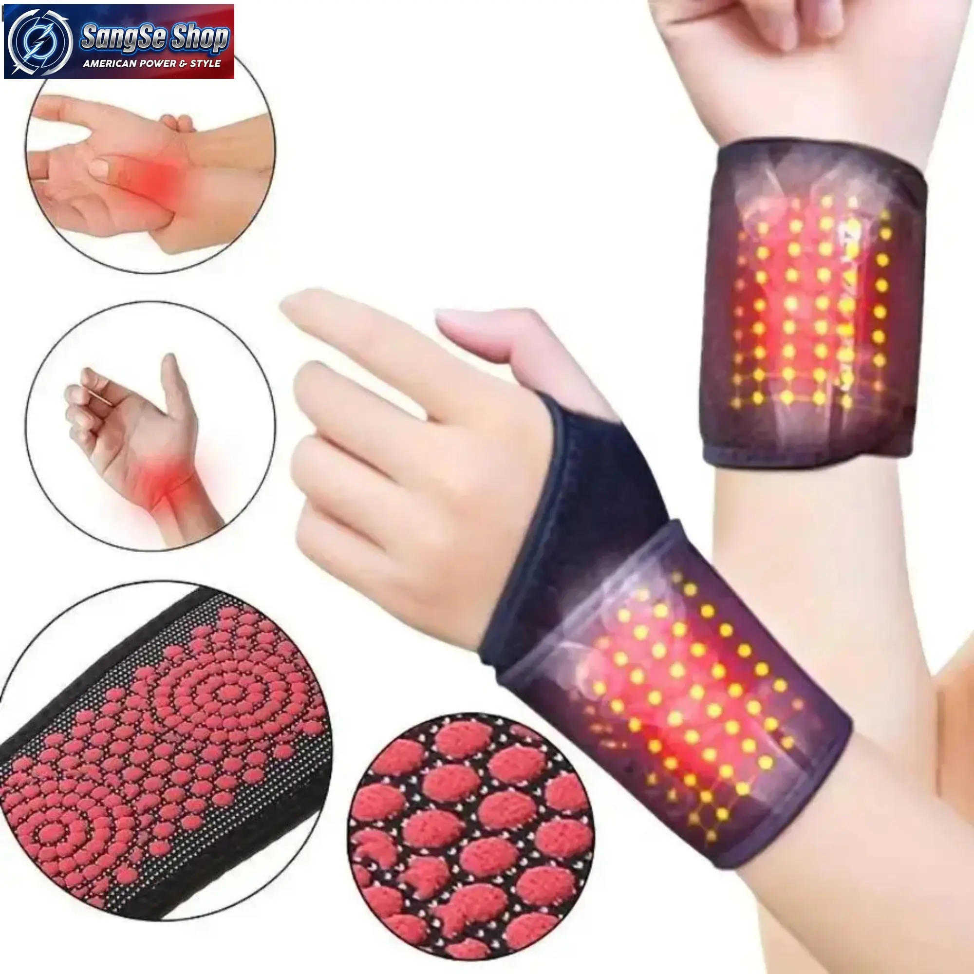 Magnetic Wrist Support Brace, Self-Heating Pain Relief Compression Wristband, Washable Breathable Fabric Support Strap, Adjustable Sports Wrist Wrap for Gym, Fitness, Work, Injury Recovery and Daily Wrist Protection