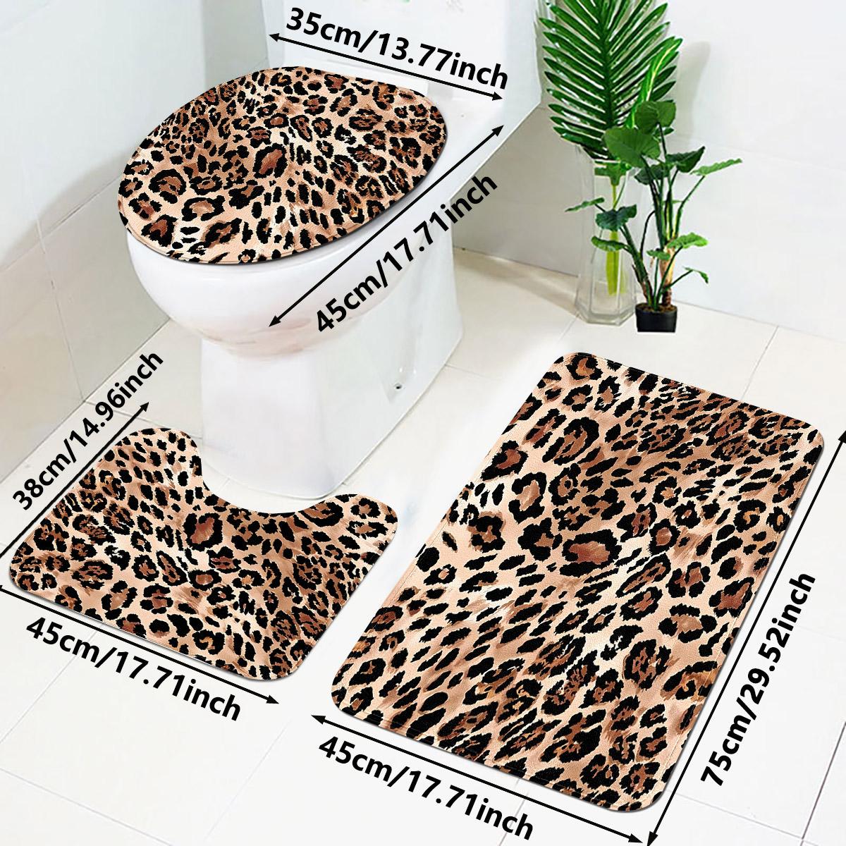 3-Piece Leopard Pattern Imitation Cashmere Bathroom Set—Soft & Anti-Slip, Suitable for Living Room, Bedroom, Bathroom, Kitchen, Multiple Sizes Available, Bath Mat Set, Bathroom Floor Mat, Bathroom Toilet Mat