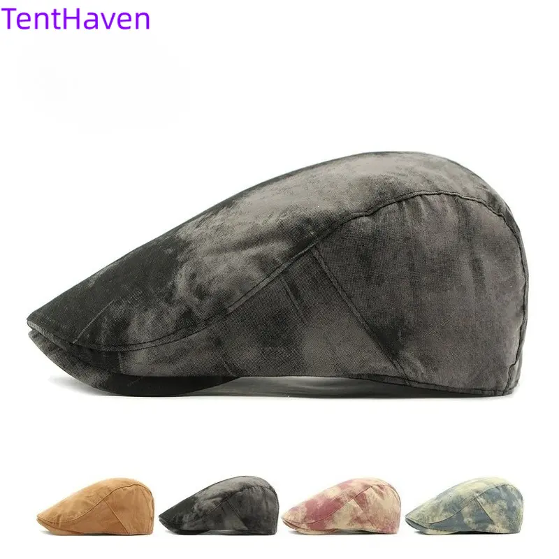 Retro Tie Dye Beret with Classic Shape, Unisex Dual-Way Wearable Design for All-Season Casual Streetwear, Everyday Streetwear, Beret Shape, All Seasons, Female, Leopard, Spring, Classic Beret