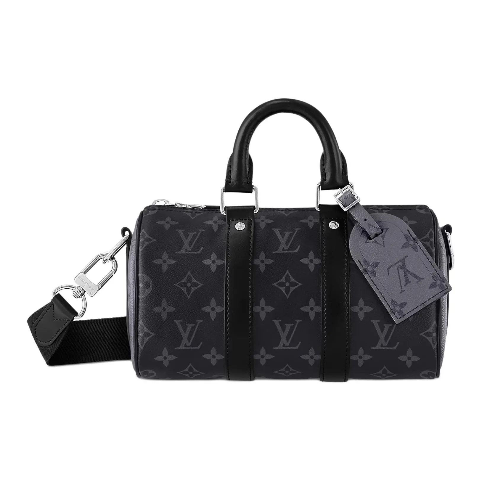 Louis Vuitton Keepall 25 Carry-All Women's Handbag - Black and Gray Monogram Coated Canvas, Leather Trim, Carry-All Women's Handbags