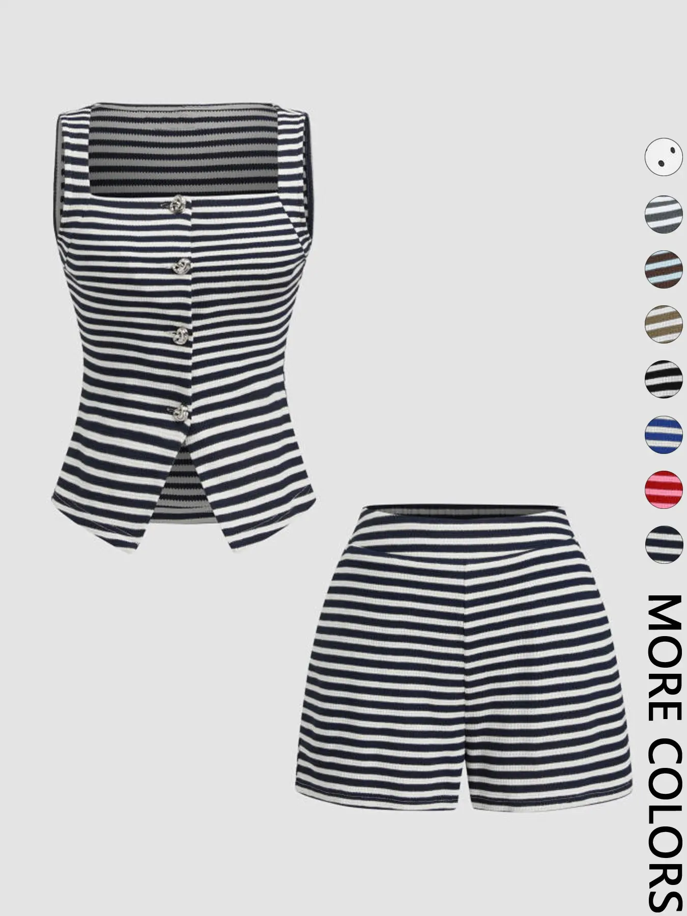 2 Piece Ribbed Striped Casual Knit Matching Outfit Set, Slim-Fit Sleeveless Top & High-Waisted Shorts, Lightweight & Durable for Lounging & Weekend Getaways Clothes