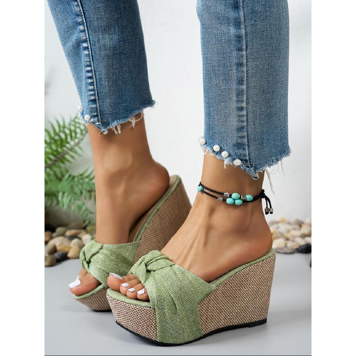 Women's Fashion Bowknot Slippers Summer Casual Comfortable Wedge Sandals Daily All-Matching Round Toe Platform Walking Shoes Footwear for Girls platform sandals Flatform Creeper fashionable wedge sandal wide feet sandals wide feet sandals Green