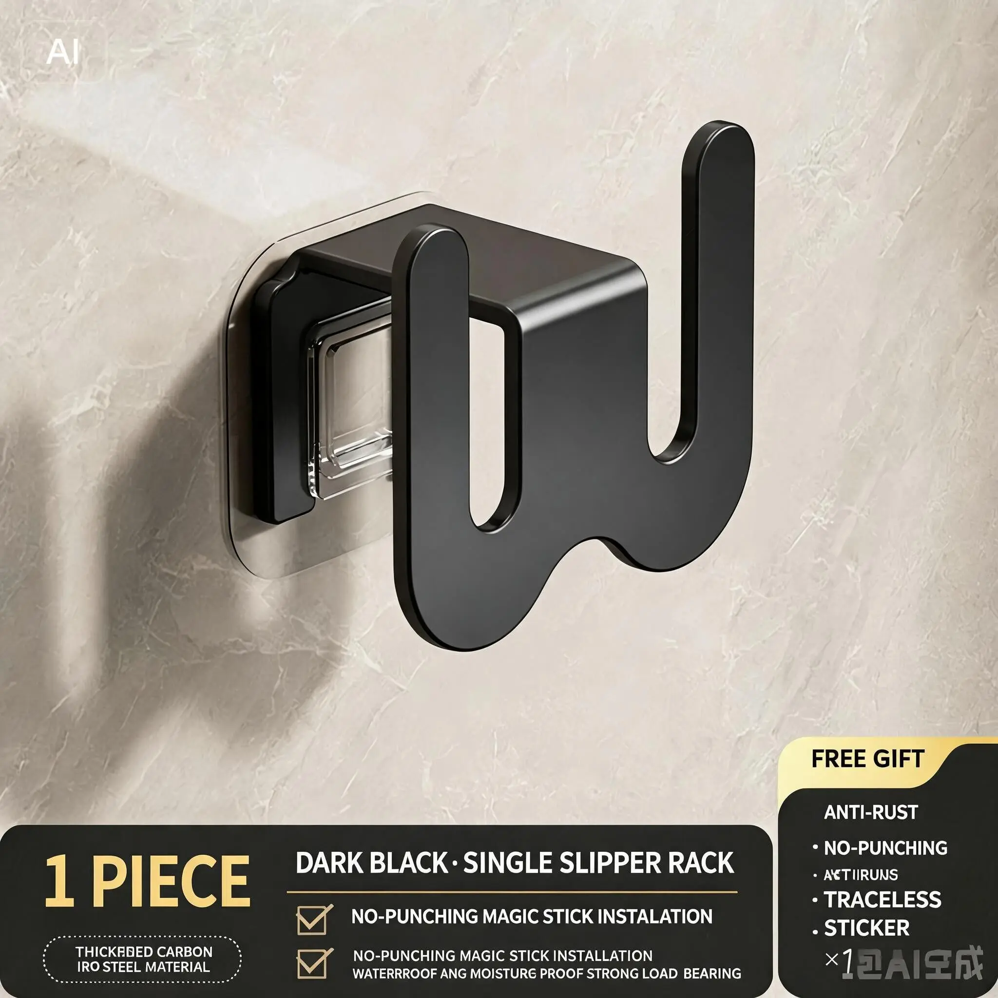 Wall-Mounted Bathroom Shoe Rack & Slipper Organizer, Modern Metal Hook with Adhesive, Space-Saving Storage Solution for Bathrooms, Kitchen, Bedroom