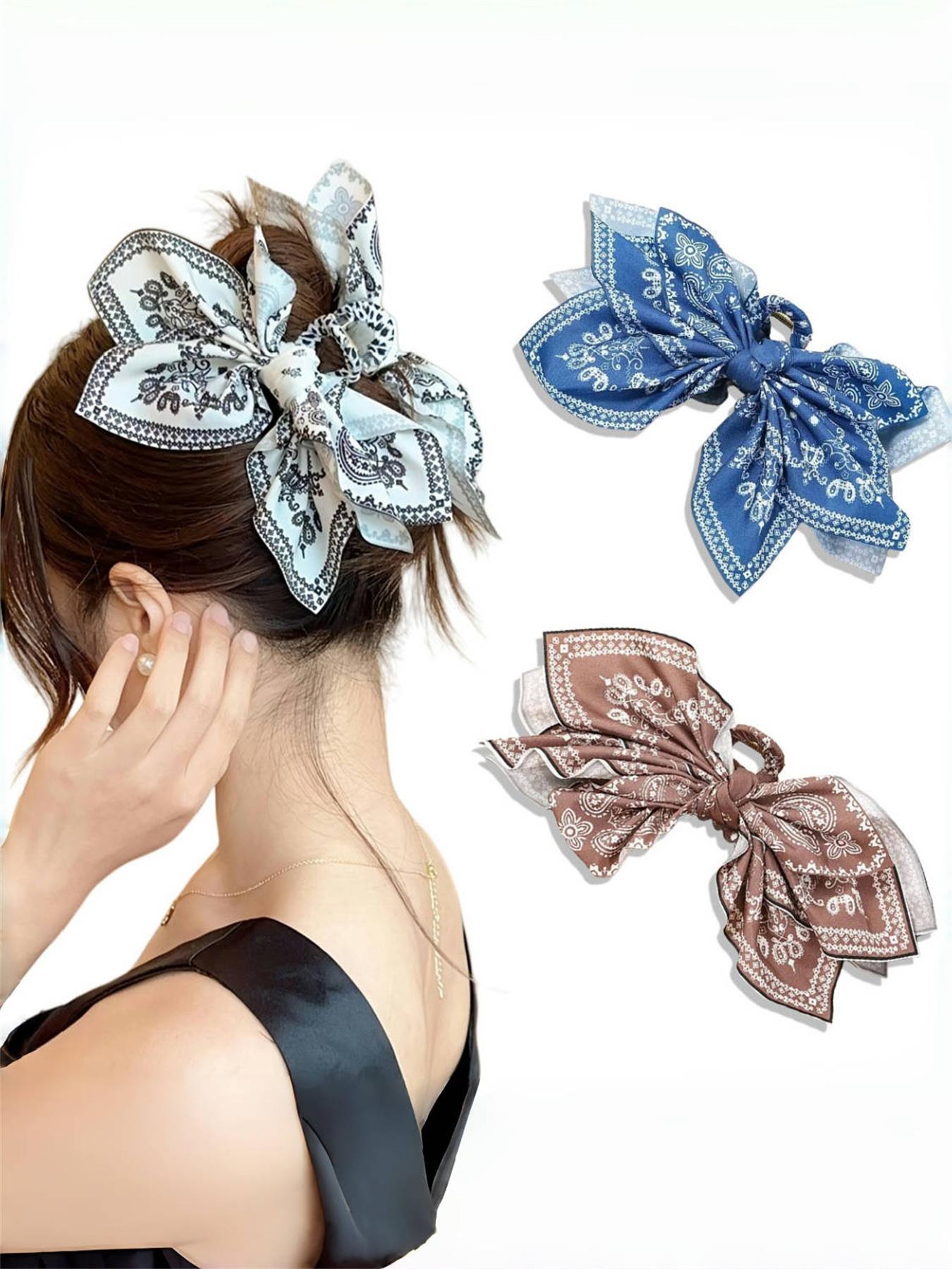 3pcs/1pc women's paisley pattern printed double-sided layered fabric bow hair clip, ponytail bun hair bohemian style hair accessory, suitable for daily, party, Boho hair accessories, Super Cute Clips