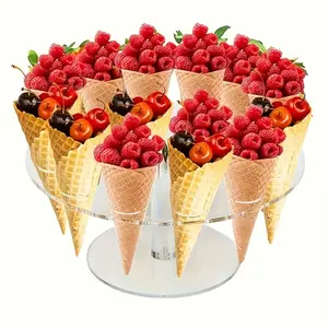16-Piece Acrylic Cone Holder, Ice Cream Sundae Display Rack, Multi-Use Plastic Stand for Waffles, Sushi Rolls, Popcorn Cones, Party & Wedding Decor