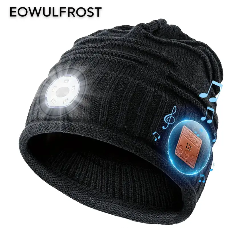 Unisex BT Beanie Hat with Light and Wireless Headphones, Unique Christmas Tech Gifts for Men Women Dad