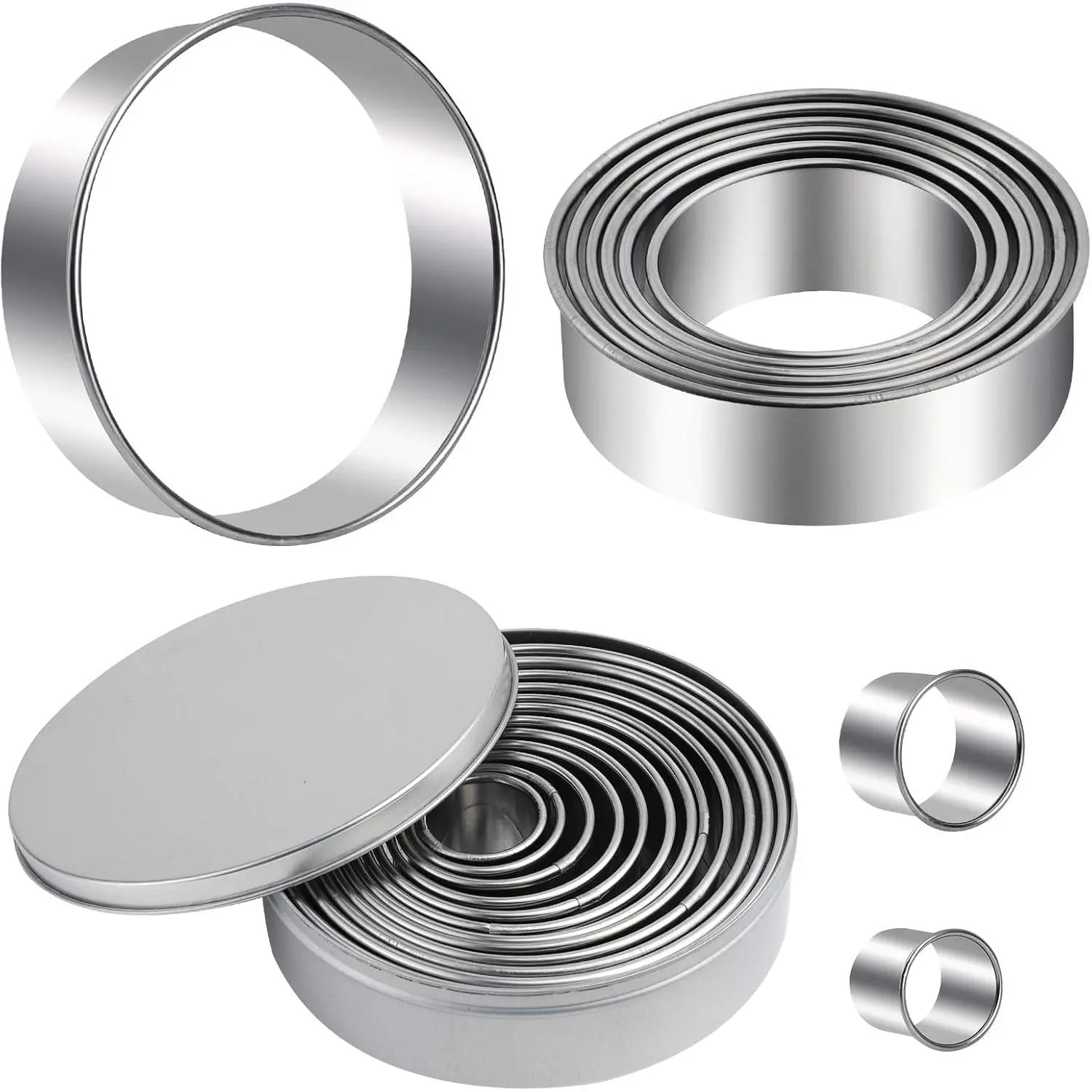 Round Cookie Cutters Set 12 count Bistcuit Cookie Cutters Circle Pastry Cutters Round Donut Ring Molds for Baking for Pastries Doughs Doughnuts
