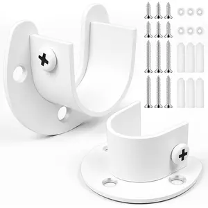 2Pcs Heavy Duty Stainless Steel Closet Rod Bracket Holder (White, 1-1/2")