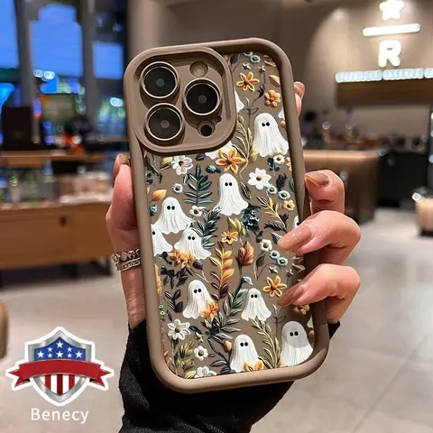 Halloween Spooky Garden Pattern Flexible Shockproof Cellphone Case, Soft TPU Bumper, Raised Edges & Lens Guard for iPhone 18 Pro Max,17,16,16e,15,14 Plus,13,12,11,Air,XR,X,XS - Girls' Handheld Devices Accessories Protector