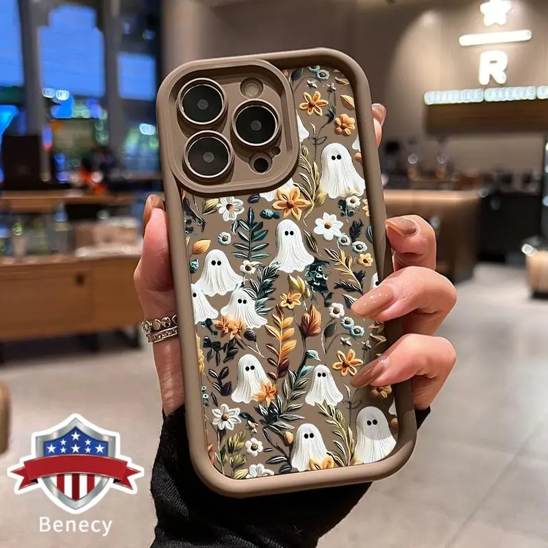 Halloween Spooky Garden Pattern Smartphone Case, Soft TPU Bumper Shockproof Drop Protection Cover for iPhone 18 Pro Max,17,16,16e,15,14 Plus,13,12,11,Air,XR,X,XS - Rugged Handheld Devices Accessories for Girls, Casing