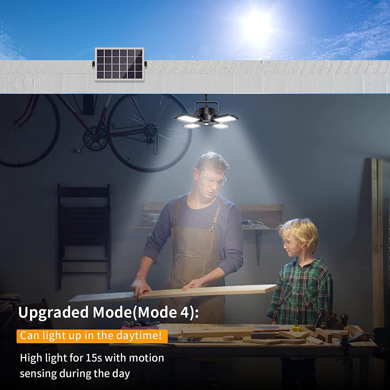 Solar Powered Pendant Light, 1 Count Solar Indoor/Outdoor Light with Motion-Sensor, 4 Lighting Modes with Remote Control, Adjustable Brightness Lights, LED Shed Lamp for Gazebo Garage Shop Barn