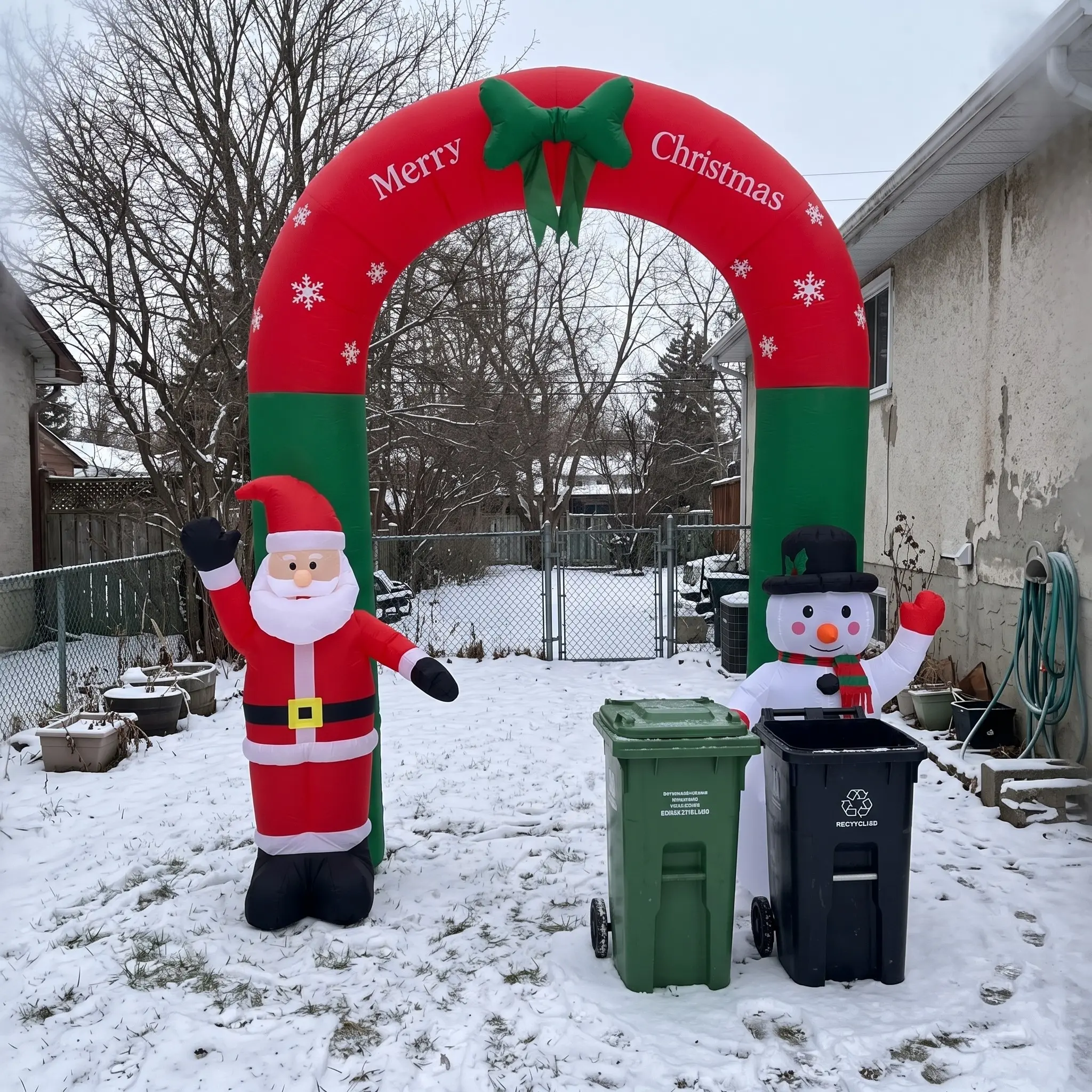 Christmas Inflatable Archway Decor, 10ft Blow-Up Santa and Snowman, 9 LED Lights, Outdoor Yard Garden Holiday Party, Festive Decoration for Adults