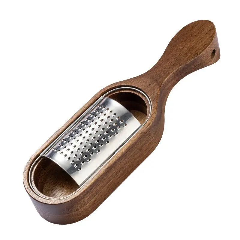 Handheld Cheese Grater with Wooden Container, Stainless Steel, Ideal for Parmesan, Lemon, Chocolate, Perfect Kitchen Gift, Italian Cooking Tool, Utensils