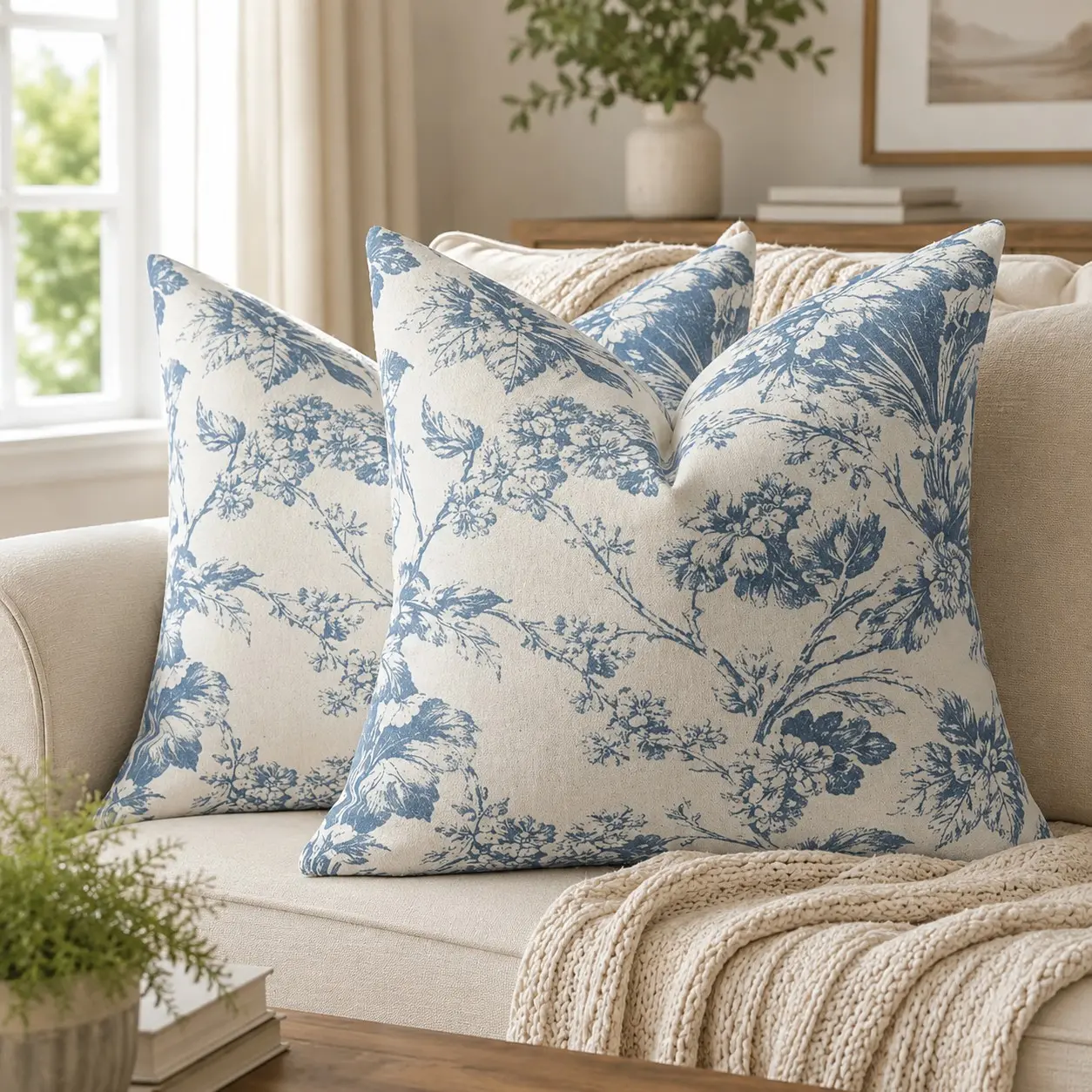 ✨ 18x18" (45cm) 2-Pack Vintage Toile Floral Pillow Covers | Cozy French Country Couch Decor | All-Season Home Essential & Fall Harvest Must-Have 🍂 | Ultimate Gift Choice for Friends & Family 🌿