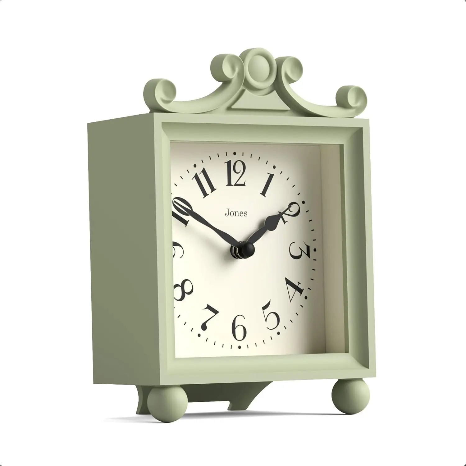 JONES CLOCKS® Parlour Mantel Clock| Small Classic Carriage Clock| Sage Green| Elegant Square Decorative case, Perfect for Mantel, Shelf, Table or Bedside