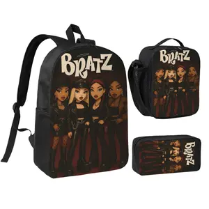 Anime Bratz2 backpack with lunch bag pencil box for Teen Girls Boys, 3pcs kids school bag with adjustable straps, office travel bag Bookbag lunchbox