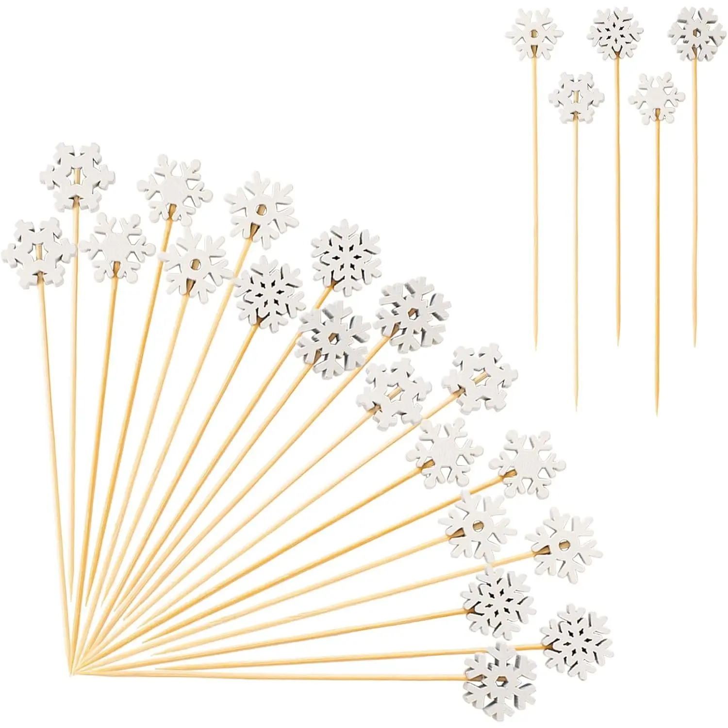 5 Inch Smooth Synthetic Strong Christmas Snowflake Toothpick Picks Set (125 Pcs, 5 Types) - Fruit Appetizer Charcuterie Dessert Skewers for Christmas Party Decorations, Dinner Table Use