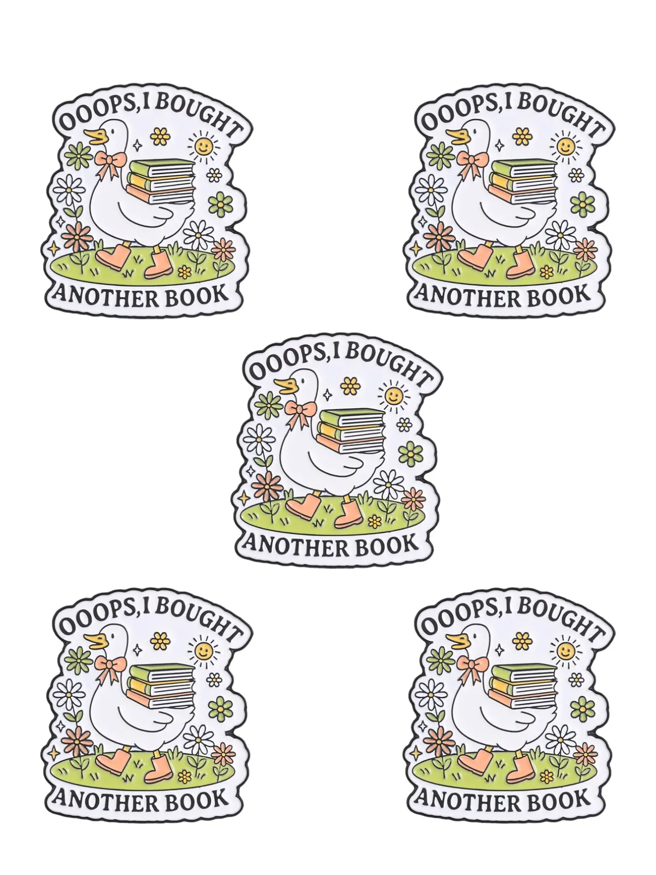 5pcs Funny Book Lover Duck Enamel Pin, Pastoral Daisy Sun Cartoon Metal Brooch, Creative Gift for Readers, Bookworms, Unique Accessories, Enamel Lapel Pins