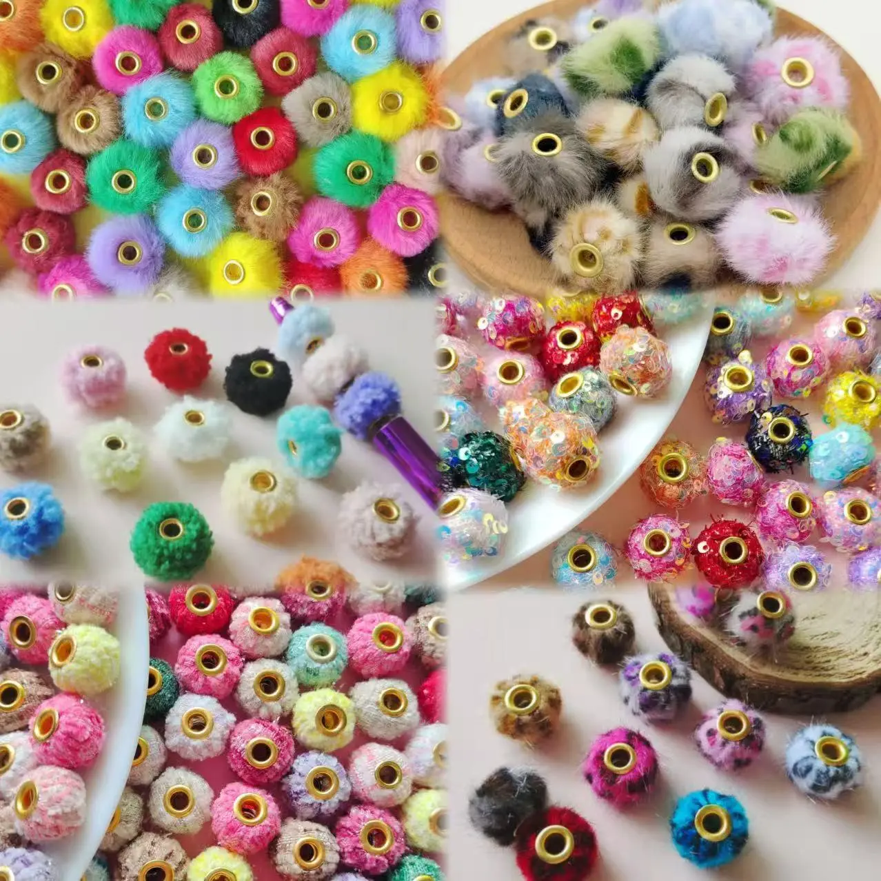 [Live1]P8-Mixed Style Fuzzy Beads, 10-Piece Colorful Assortment with a Soft Texture for Jewelry DIY Craft Projects