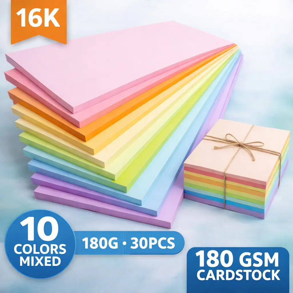 16k Macaron Color Cardstock, 10 Colors Mixed Pack, 30 Sheets 180g, Ideal for DIY Crafts, Holiday Decorations, Creative Paper Cutting