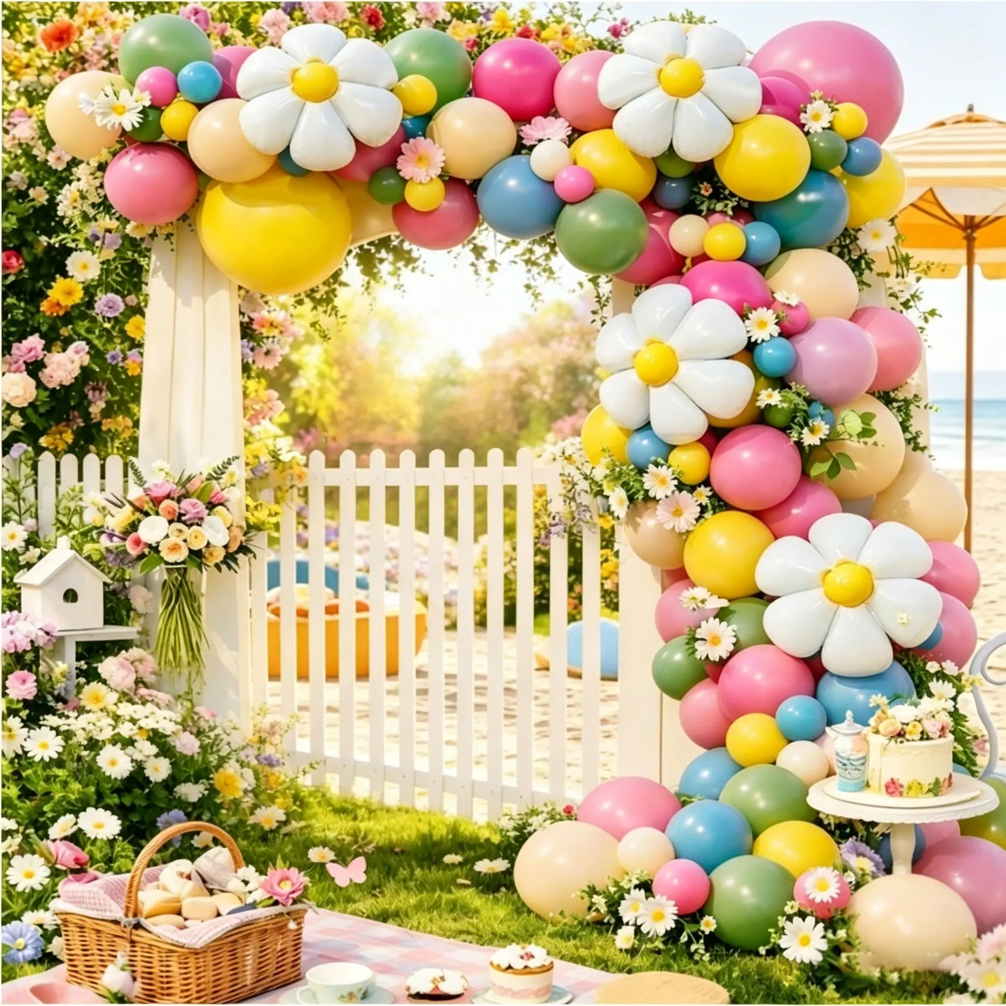 165 Piece Spring Theme Colorful Latex Balloons Set, Daisy Shape Foil, Soft Tone Balloons, Wedding, Birthday, Garden Party Decorations, Balloon Decorations Kit