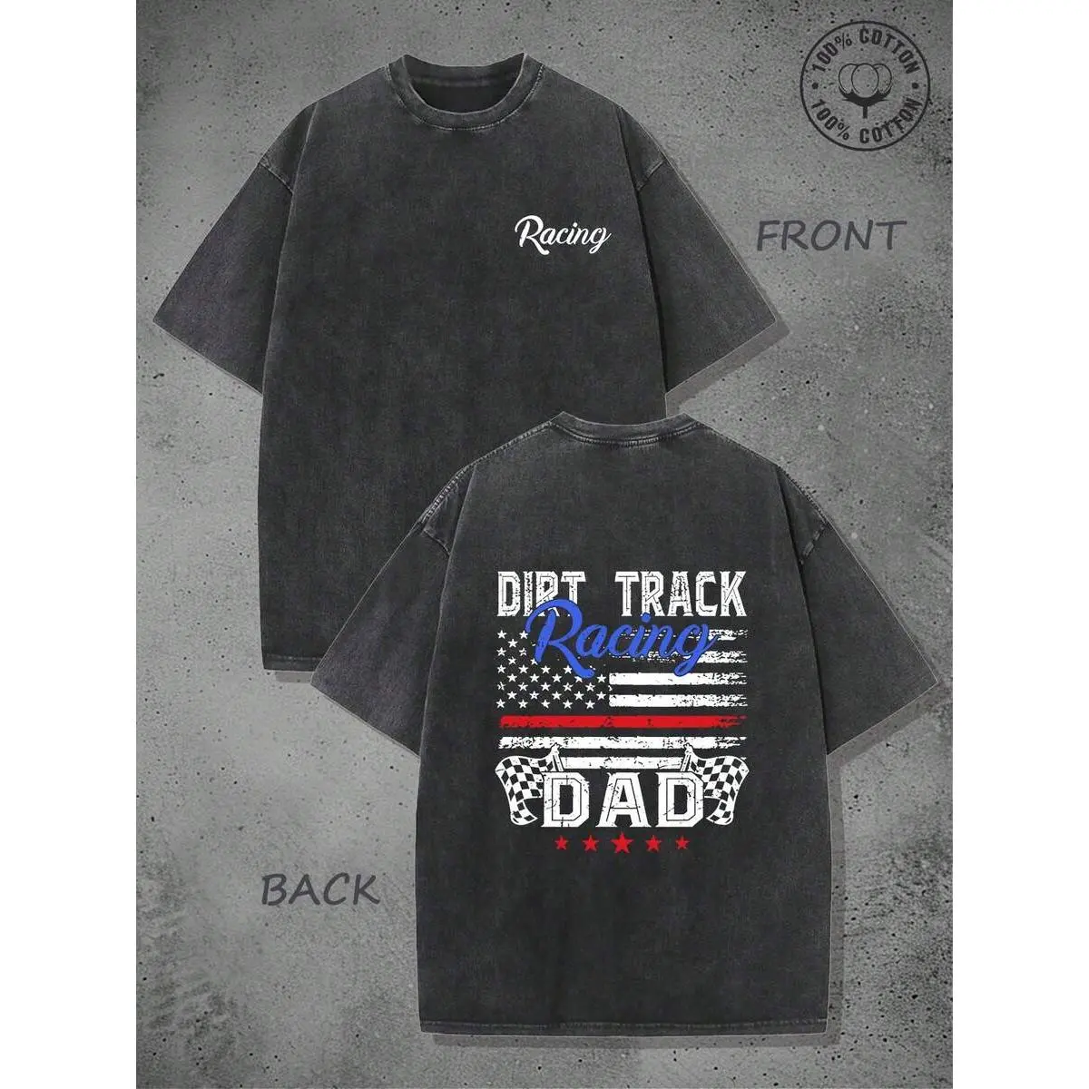 Mud Racing Themed Vintage Washed T-Shirt, Passionate And Hot Racing Competition, Breathable And Sweat Absorbing, Future Racing Star, Street Style Clothing, 230G Washed Double-Sided Printed T-Shirt, Ideal Choice For Racing Enthusiasts, Specially Designed F
