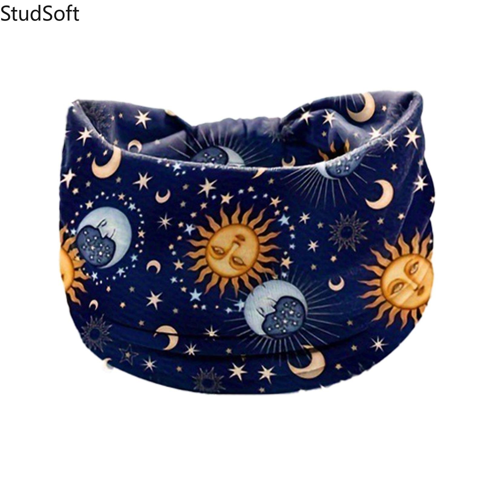 Star & Moon Print Wide Headbands for Women, Bohemian Fashion Hair Bands, Elastic Sweat Wicking Head Wraps for Yoga Running Workout Fitness, 4 Pack
