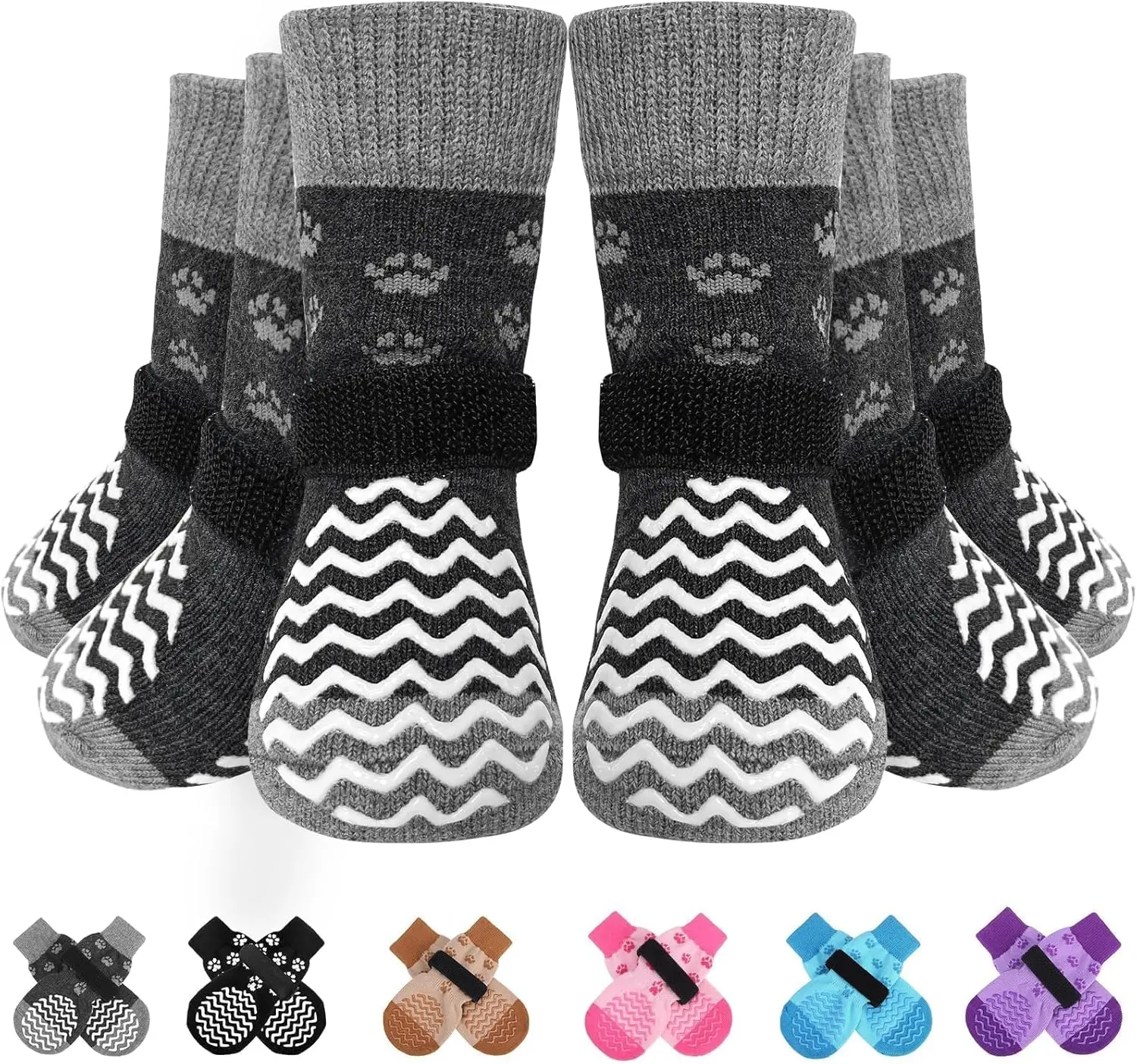 6Pcs Anti Slip Dog Socks to Prevent Licking Paws, Dog Shoes for Hot Pavement, Double Sides Dog Boots & Paw Protectors Booties for Hardwood Floors with Grip Small Medium Large Senior Dogs, M