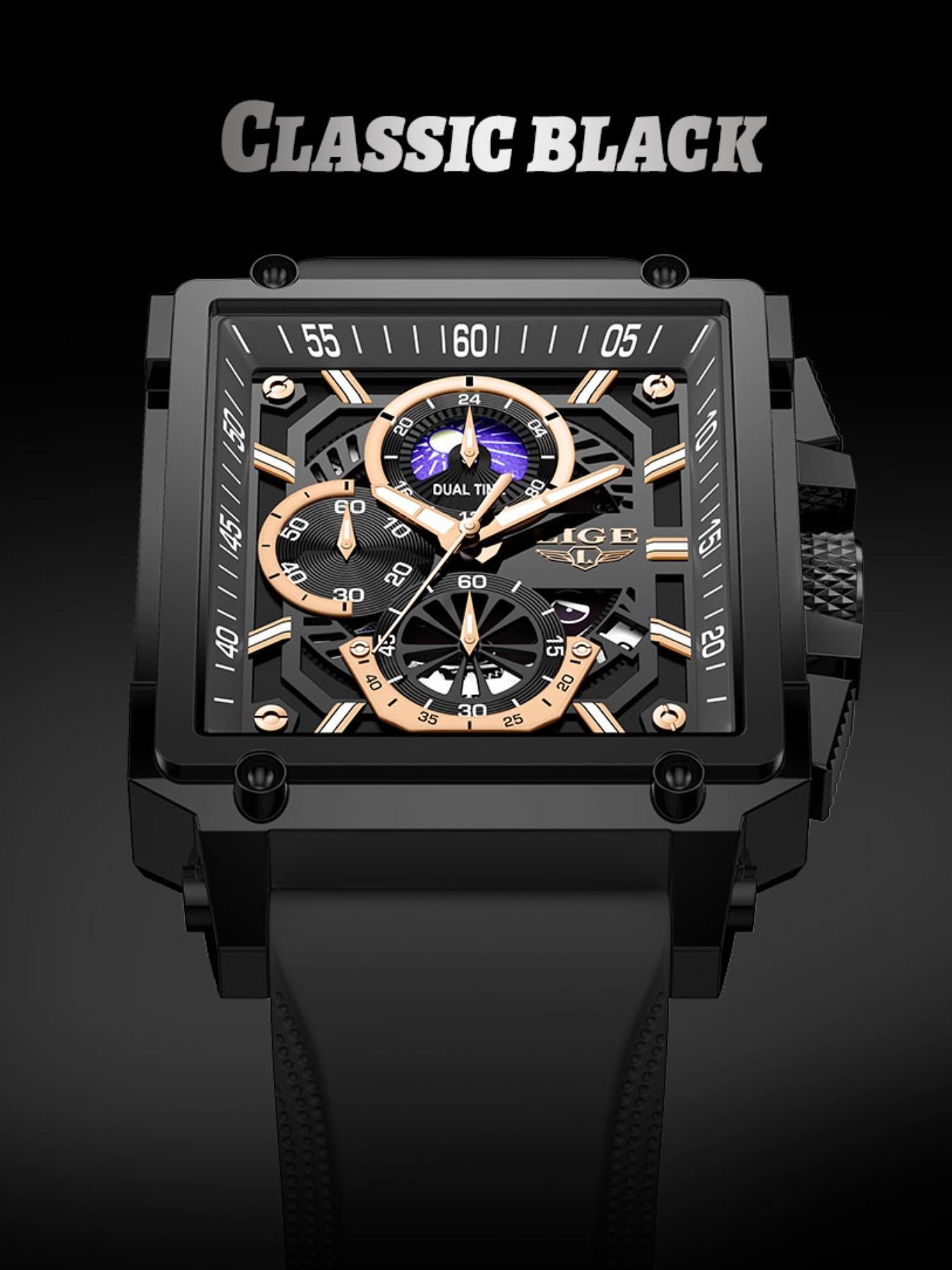 Men's Business Fashion Square Dial Quartz Watch, Fashion Luminous Waterproof Watch for Party, Daily Clothing Decor, Fashionable Stylish Watch, Trendy All-match & Exquisite Watch for Birthday Gift with Box, Business Fashion Watches